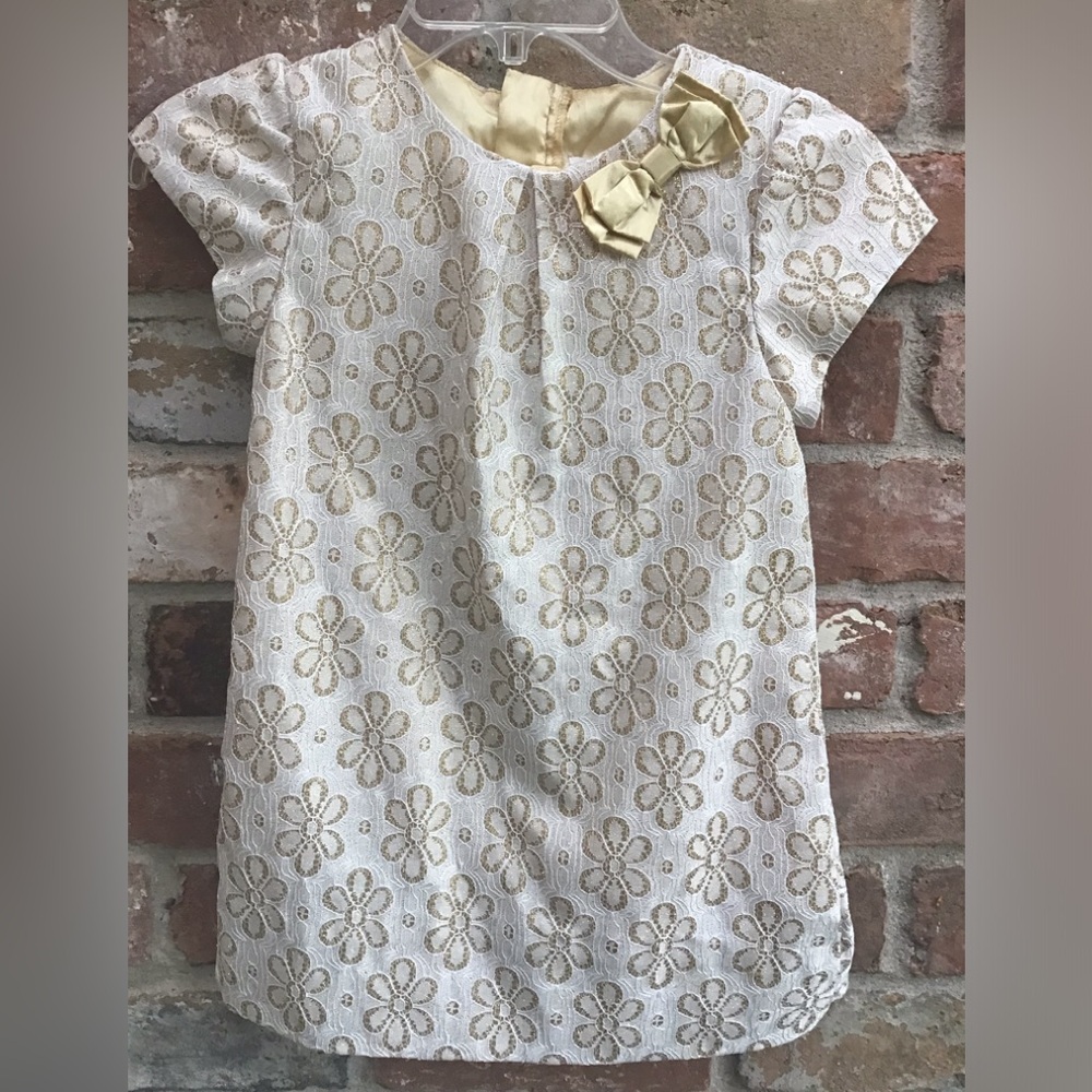 Floral Gold Lace Dress with Bow Accent size 8